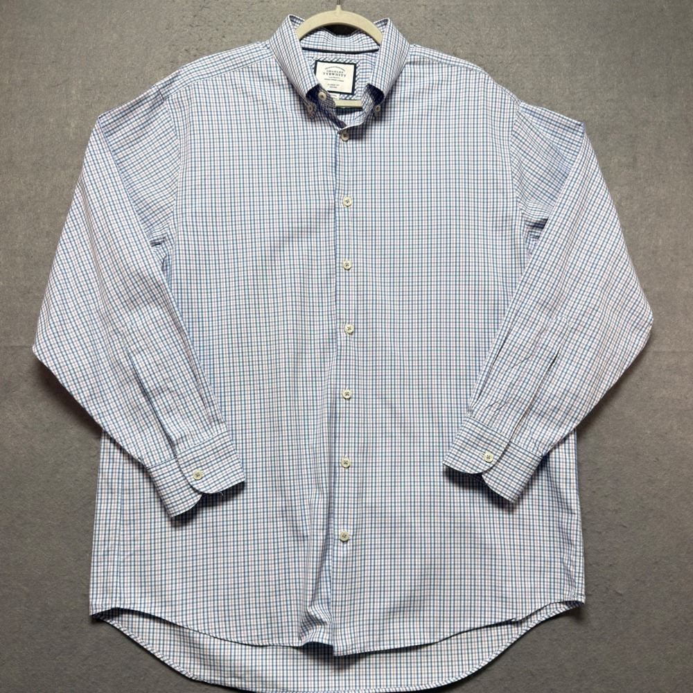 Charles Tyrwhitt Mens 17/34 Classic Fit Non-Iron Shirt Blue Purple Check Cotton